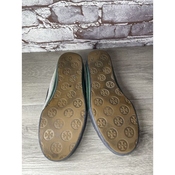 Tory Burch Channing Black Patent Leather Green Gray Canvas Ballet Flats Women 7M - Picture 7 of 16